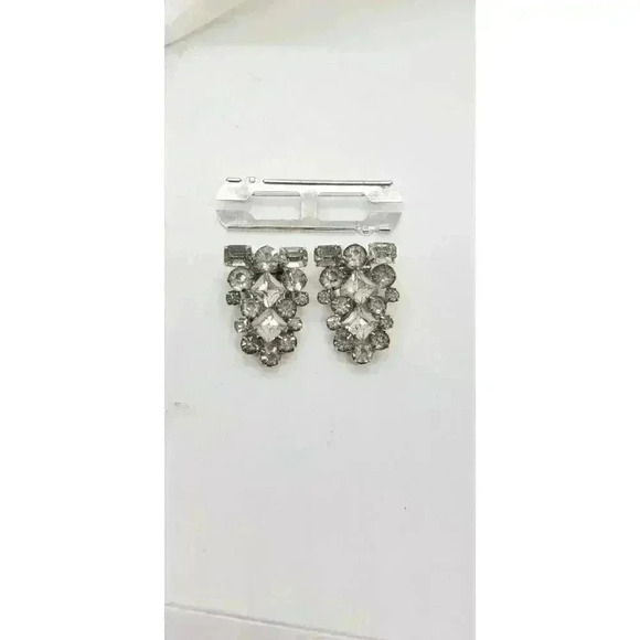 Vintage DUETTE Style Brooch Shoe Fur Collar Clips 1940 Clear Rhinestone - Picture 4 of 10